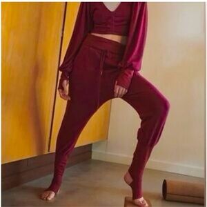 Free people L Burgundy High-Waisted harem drop crotch pants with Pockets